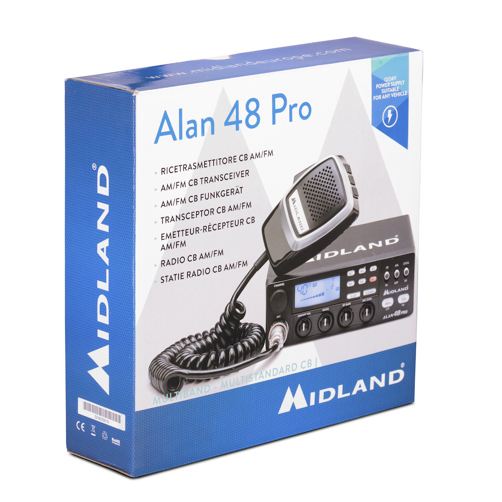  Midland Alan 48 Pro, CB Funk 12/24V mit Mikrofon und Haltebügel 