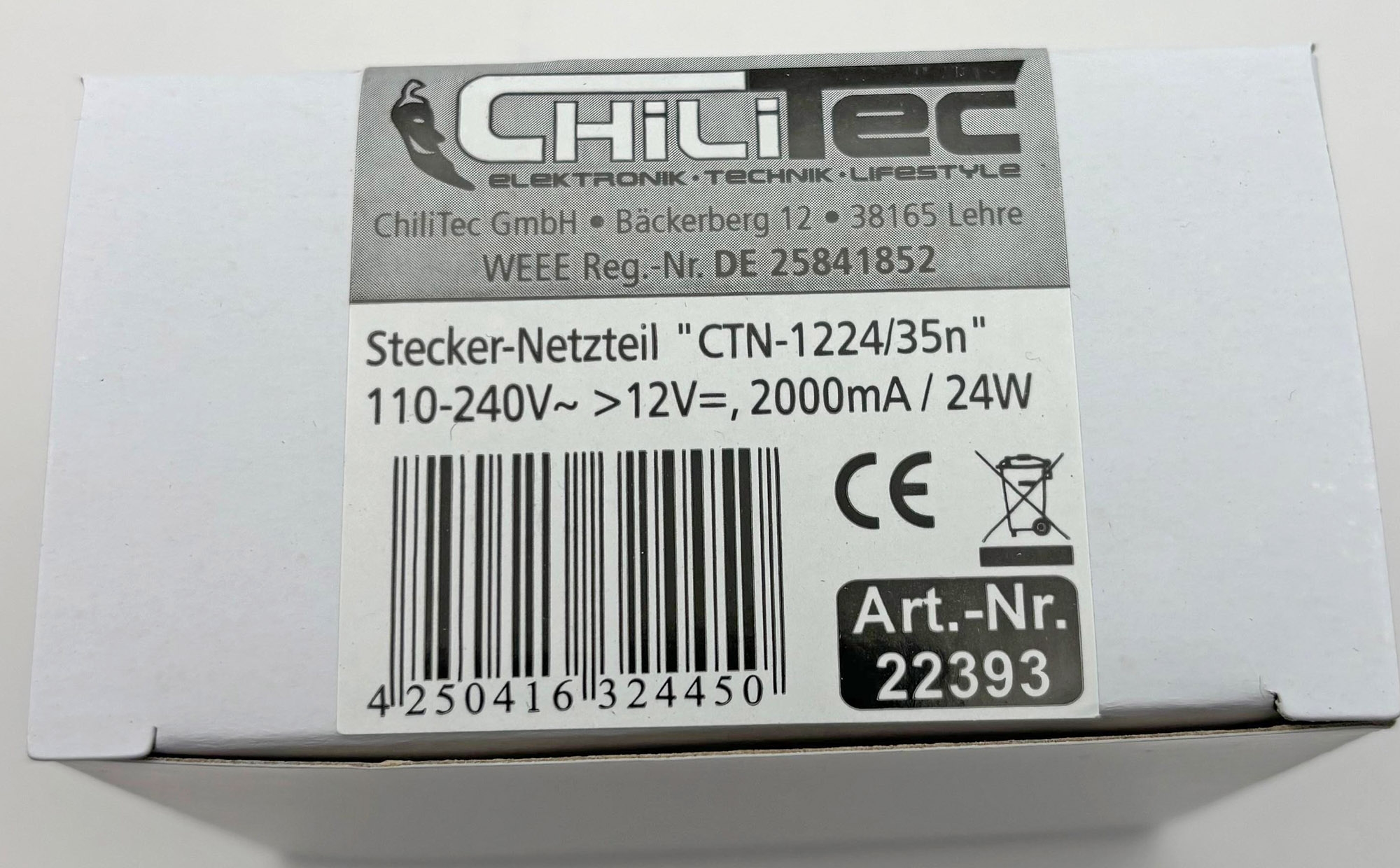 Stecker-Netzteil "CTN-1224/35n" 12V 2000mA 24W X - Bild 3