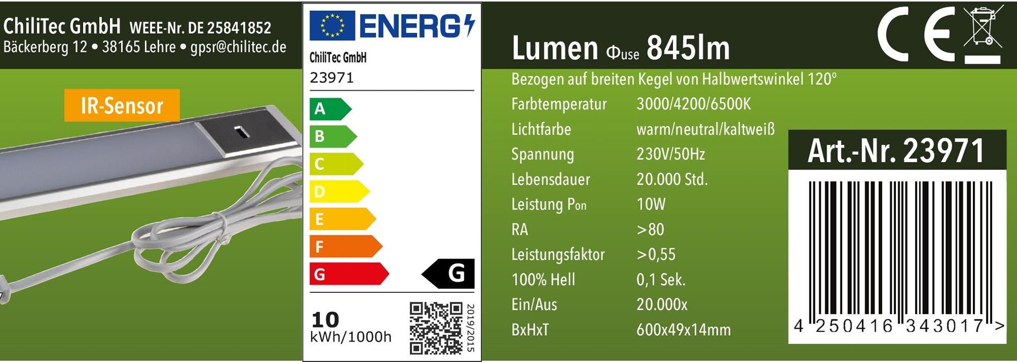 LED Unterbauleuchte "Comprido 600 CCT" 230V, 60cm, IR-Sensor, 3000k - 6500k X - Bild 7
