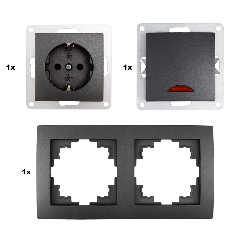 Steckdose + Schalter mit Orientierungsleuchte Set McPower  - Bild 1