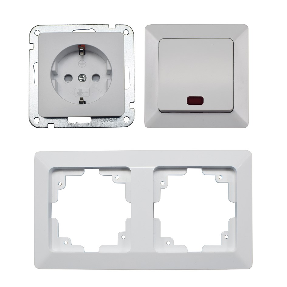 Milos Steckdose +Kontrollschalter mit Lämpchen Set X