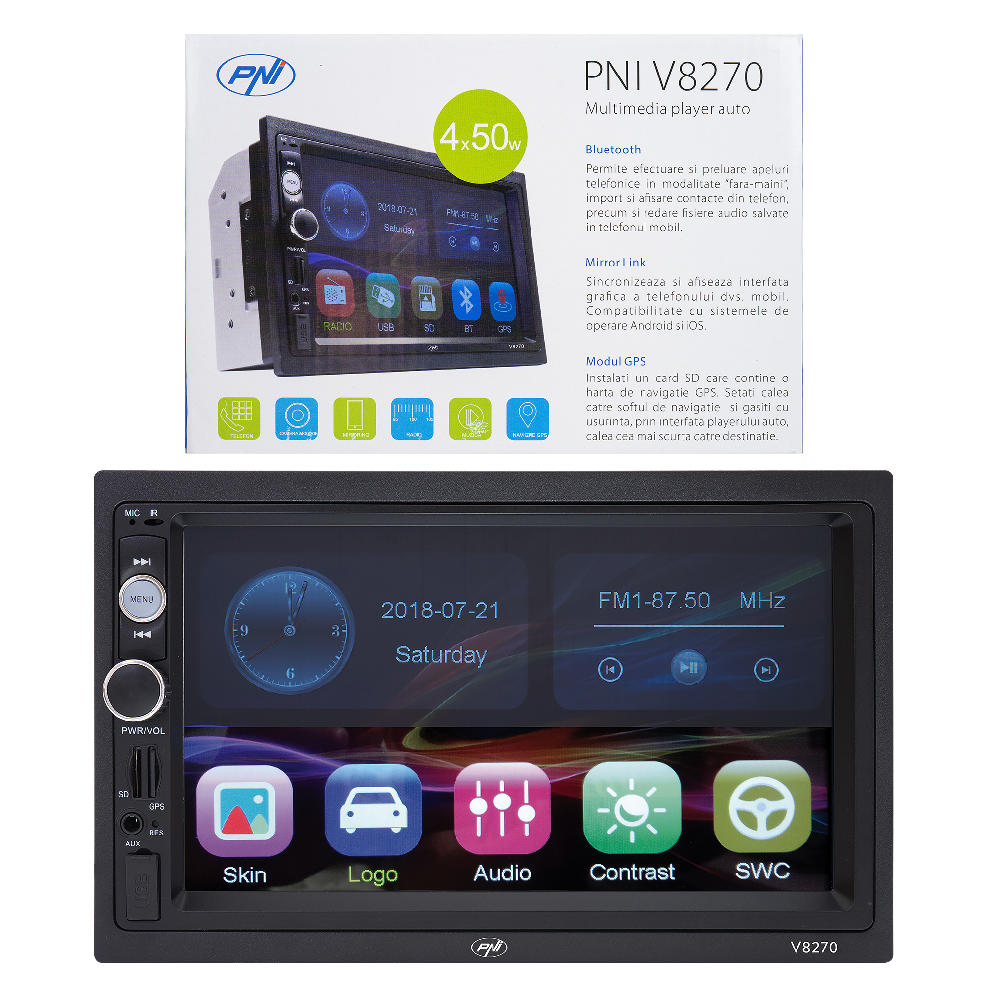 PNI V8270 2 DIN-Multimedia-Navigation mit GPS