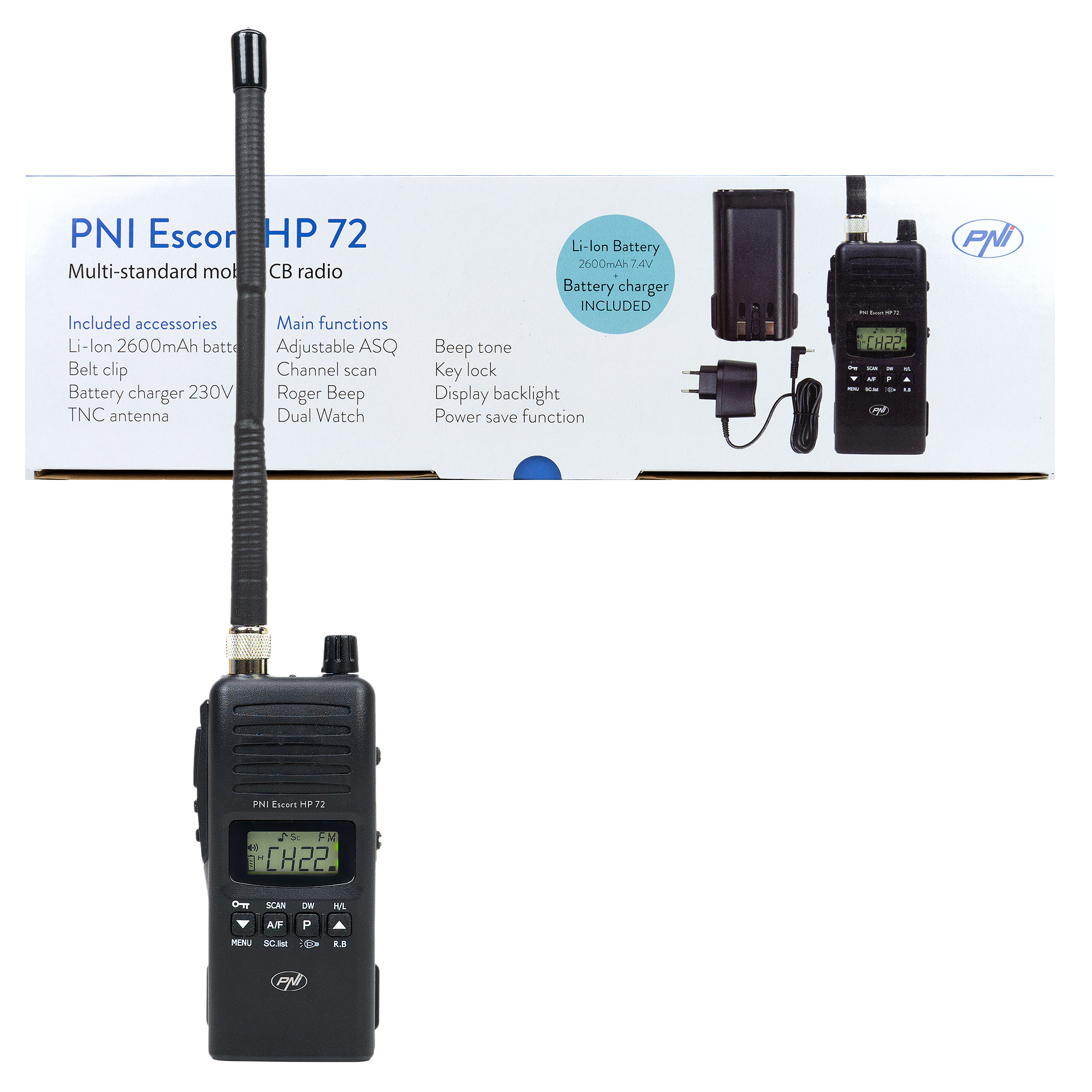 CB-Funkgerät Multinorm PNI HP 72 mit Akkupack X