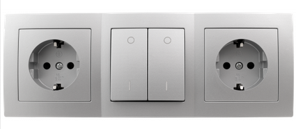 Steckdosenblock McPower "Flair" silber, 2-fach Steckdose + Schalter - Bild 1