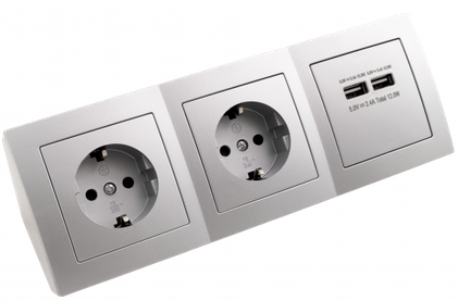 Steckdosenblock McPower "Flair" silber, 2-fach Steckdose + 2x USB