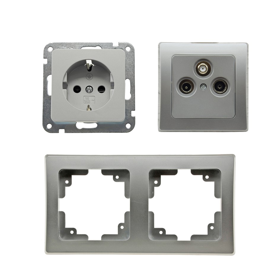 Delphi Steckdosen Set 2-fach silber X