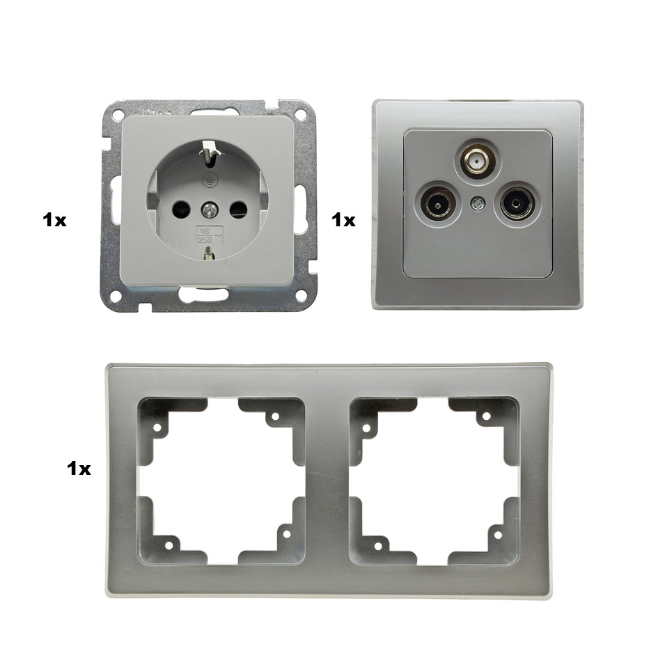Delphi Steckdosen Set 2-fach silber X - Bild 1