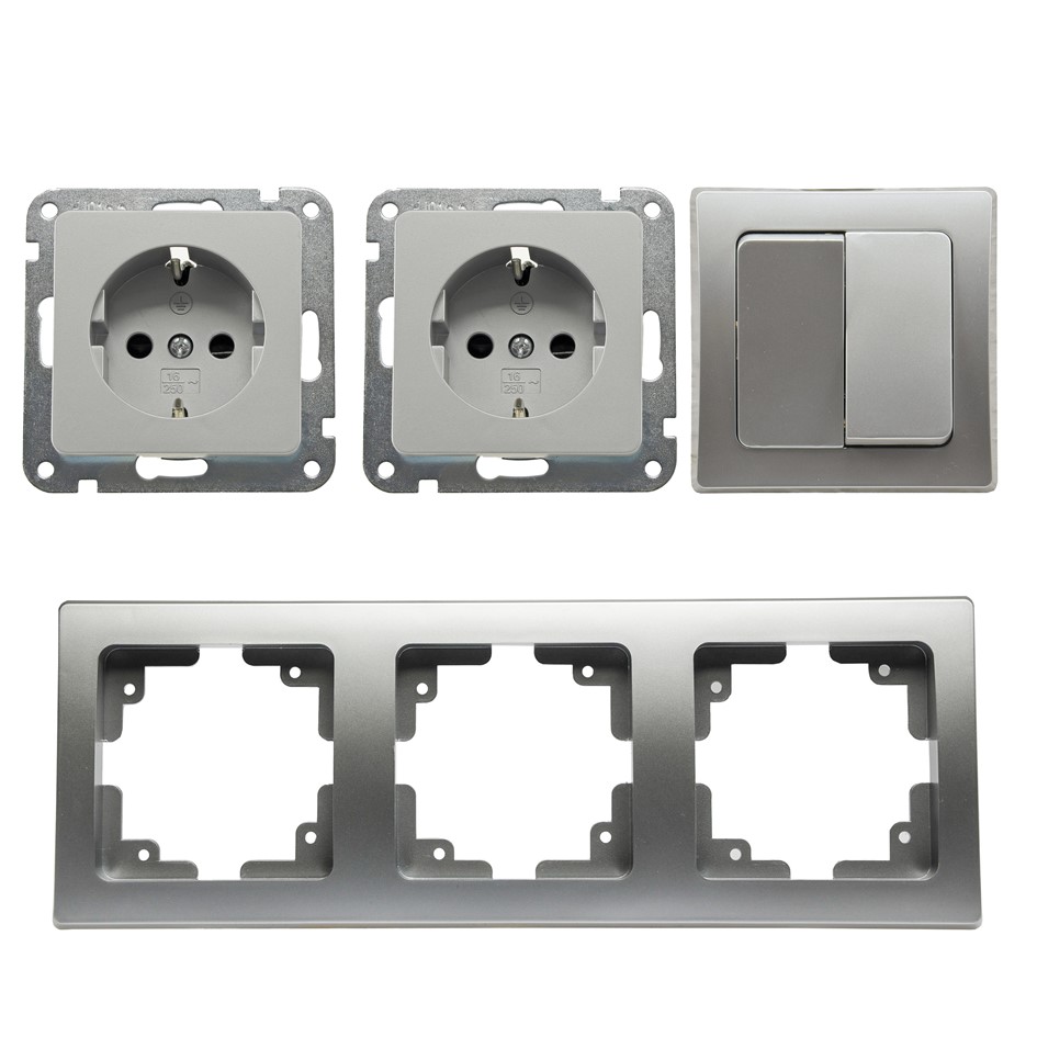 Delphi Steckdosen Set 3-fach silber