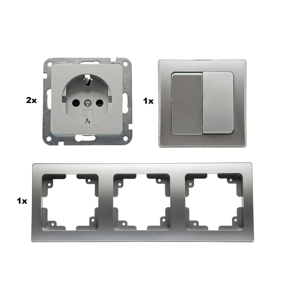 Delphi Steckdosen Set 3-fach silber X - Bild 1