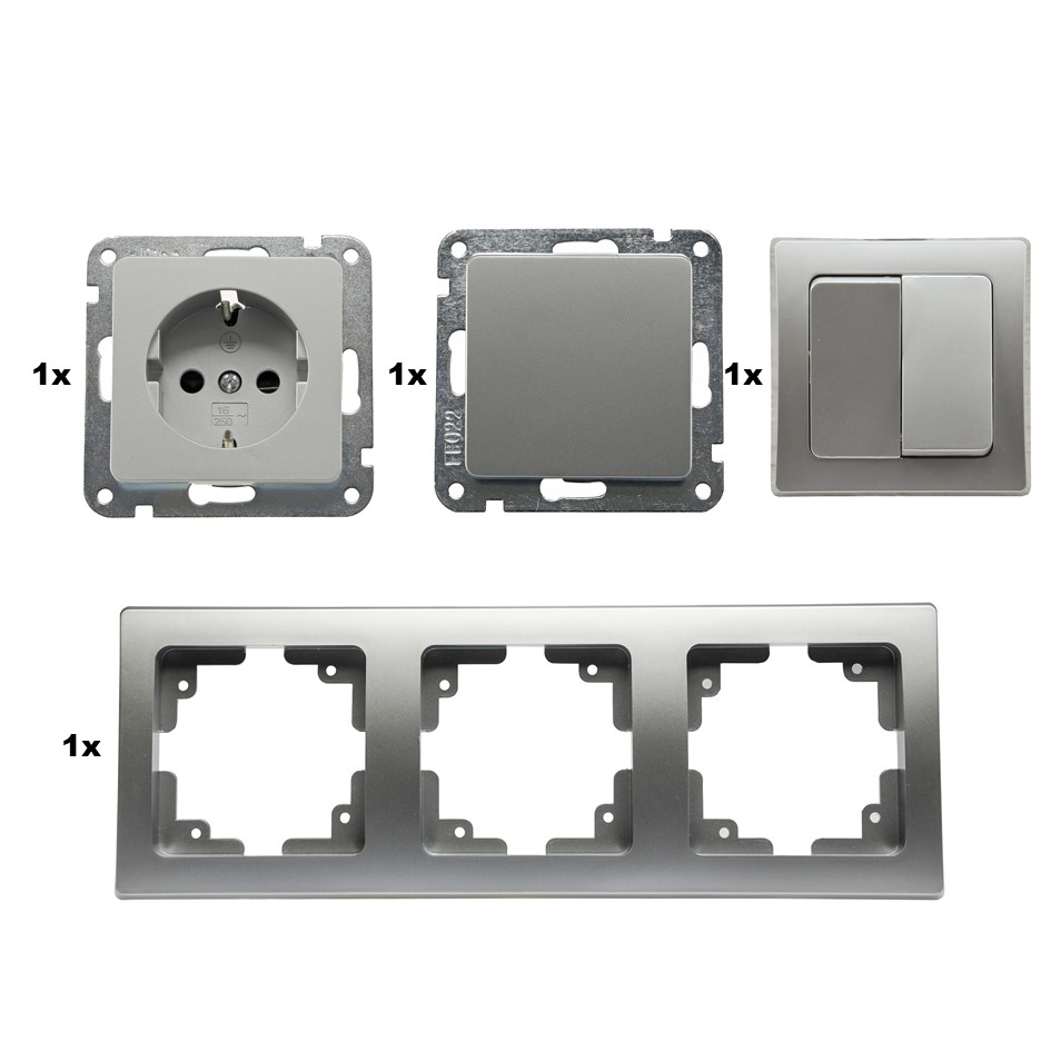 Delphi Steckdosen Set 3-fach silber X - Bild 1