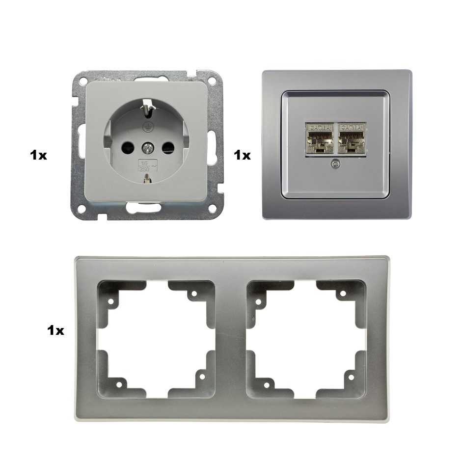 Delphi Steckdosen Set Netzwerkdose silber X
