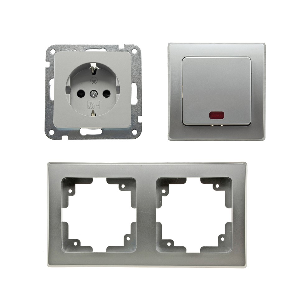 Delphi Steckdosen Set 2-fach Kontrollschalter silber X