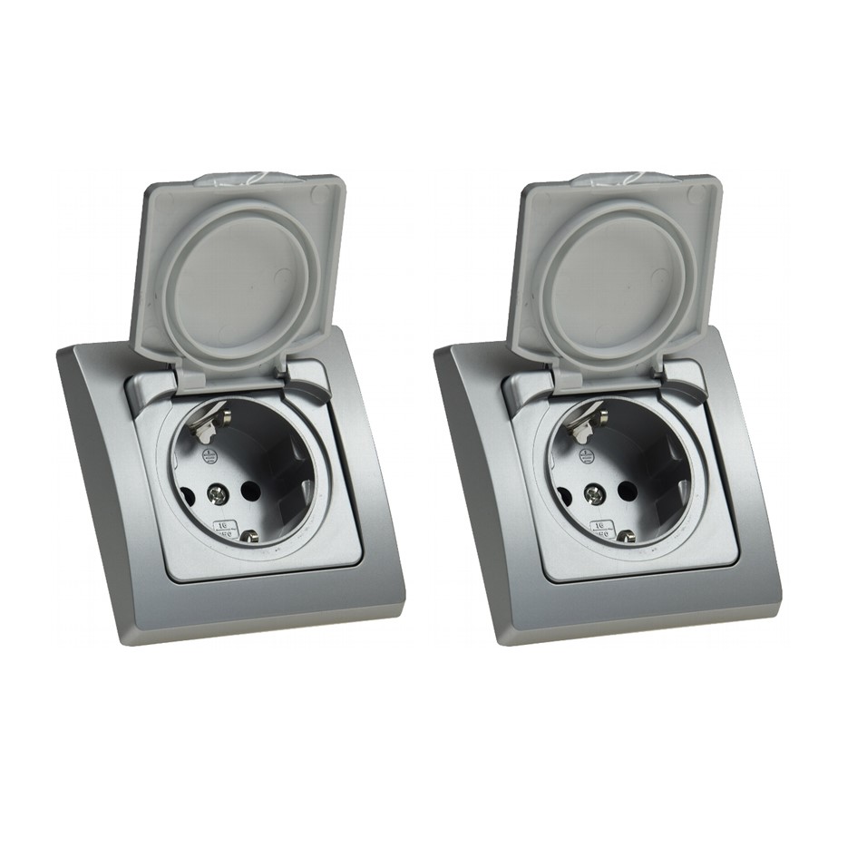 Delphi silber 2er Set Schutzkontaktsteckdose IP44 X