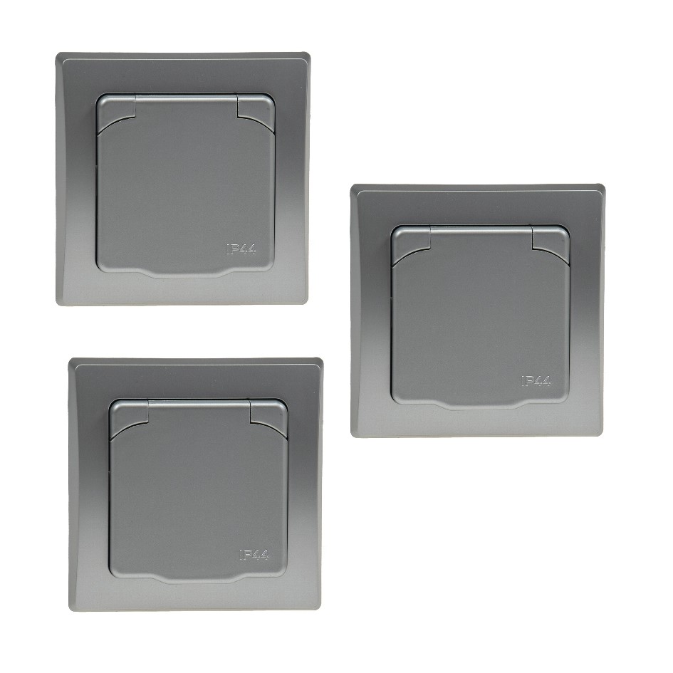 Delphi silber 3er Set Schutzkontaktsteckdose IP44 X