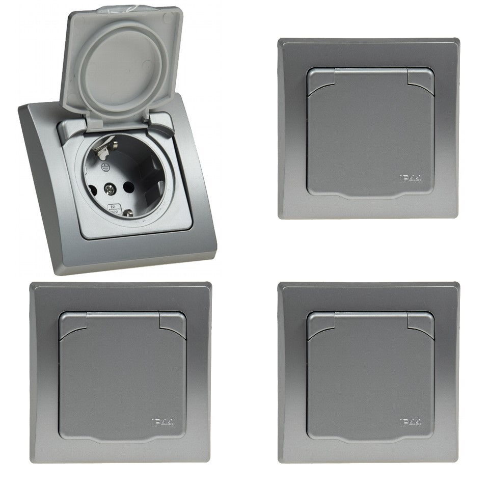 Delphi silber 4er Set Schutzkontaktsteckdose IP44 X
