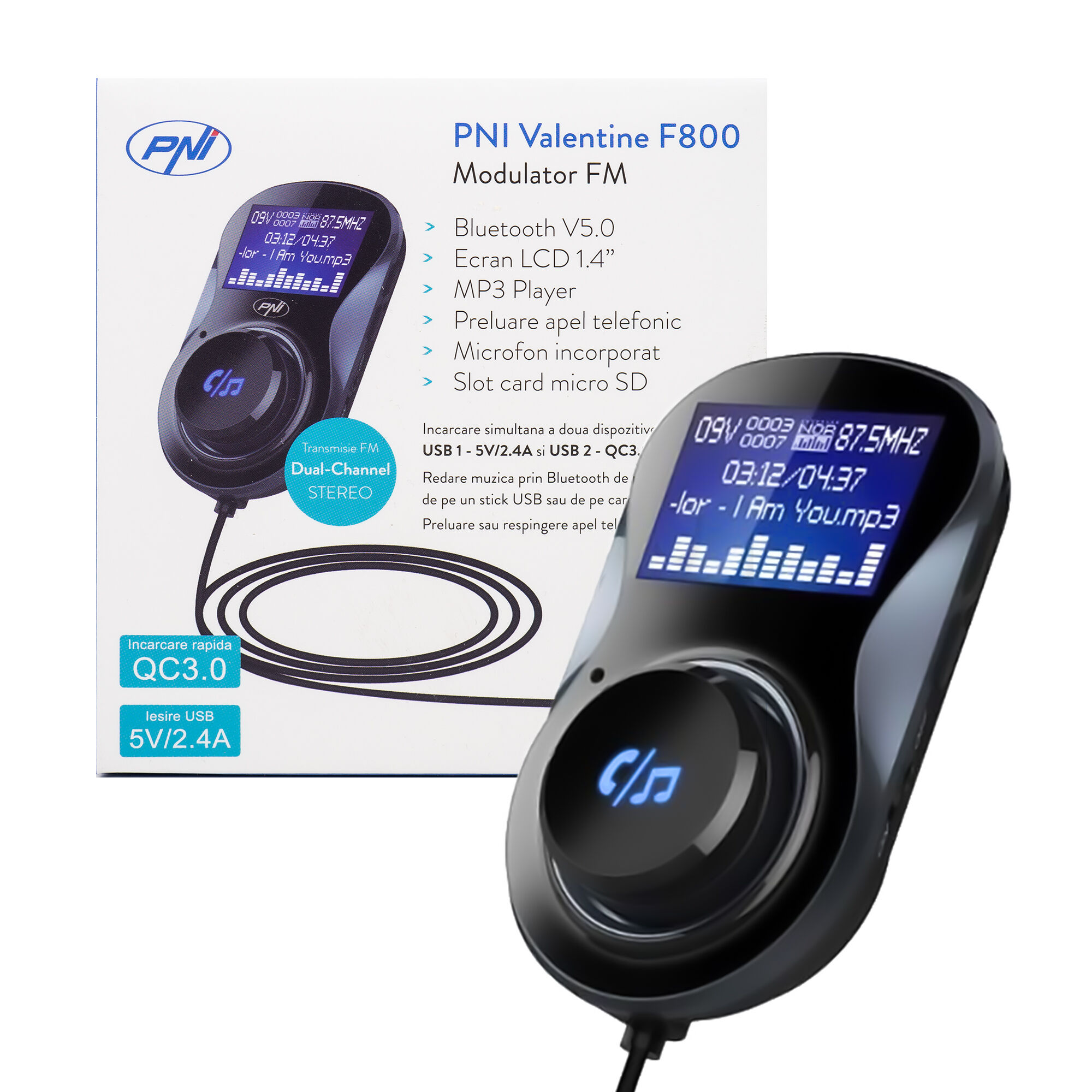 FM-Modulator PNI Valentine F800 Bluetooth, MP3-Player