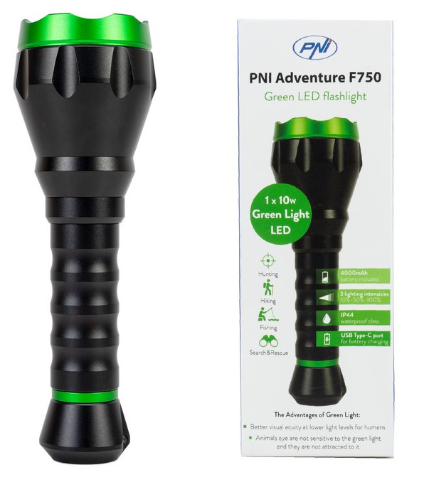 Aluminium PNI Adventure F750 Green Light Taschenlampe, LED 10W, 500 lm