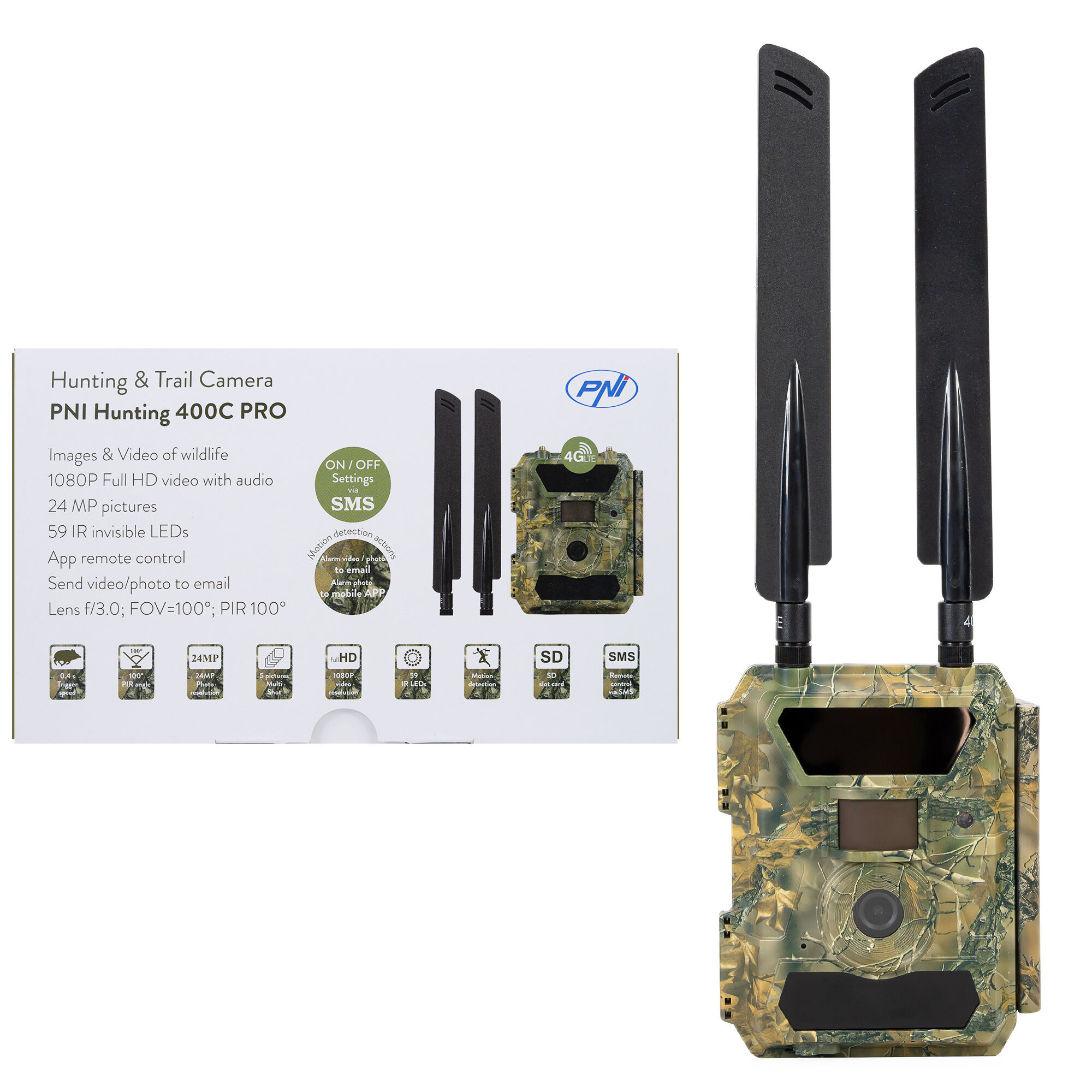 PNI Hunting 400C PRO 24MP Jagdkamera mit 4G LTE Internet, GPS