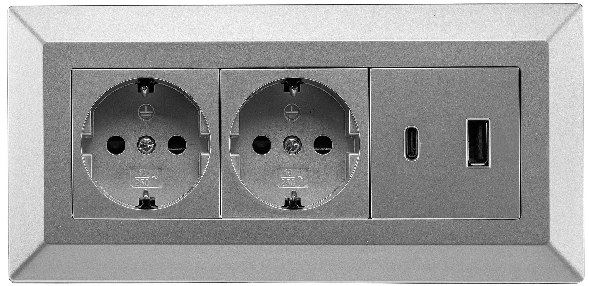 2-fach Steckdosenblock, USB-A+C, silber  - Bild 1