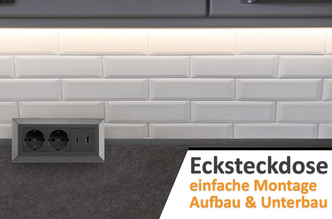 2-fach Steckdosenblock, USB-A+C, anthrazit mit 1,5m Kabel - Bild 3