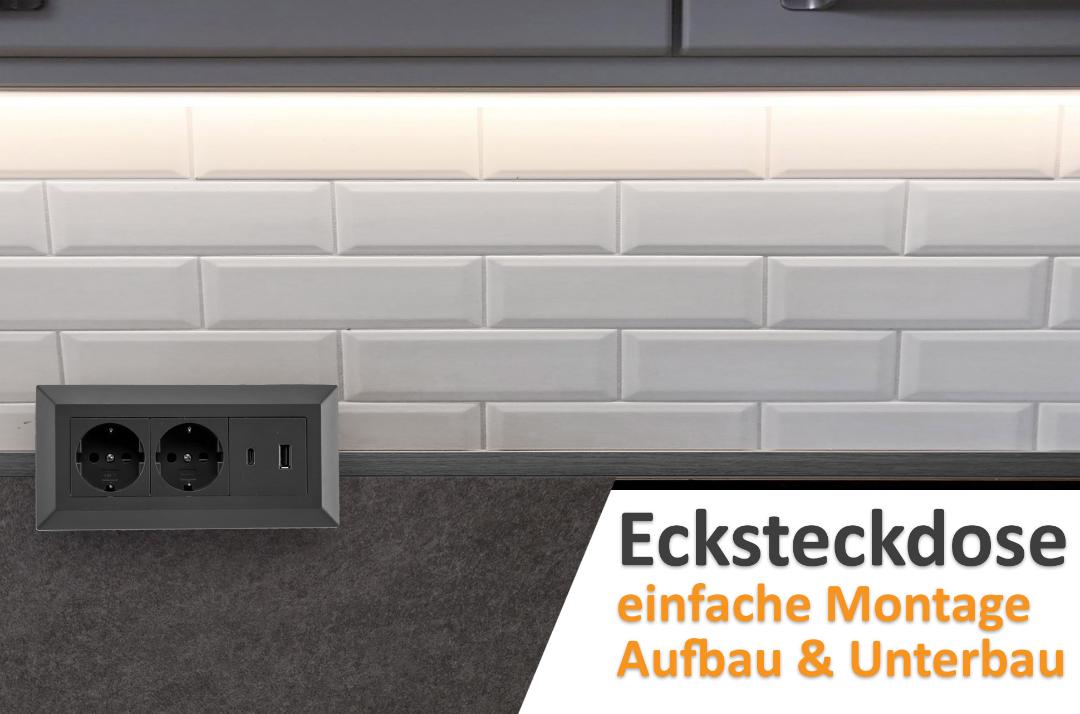 2-fach Steckdosenblock, USB-A+C, schwarz mit 1,5m Kabel - Bild 2