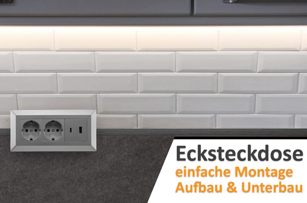 2-fach Steckdosenblock, USB-A+C, silber mit 1,5m Kabel - Bild 3