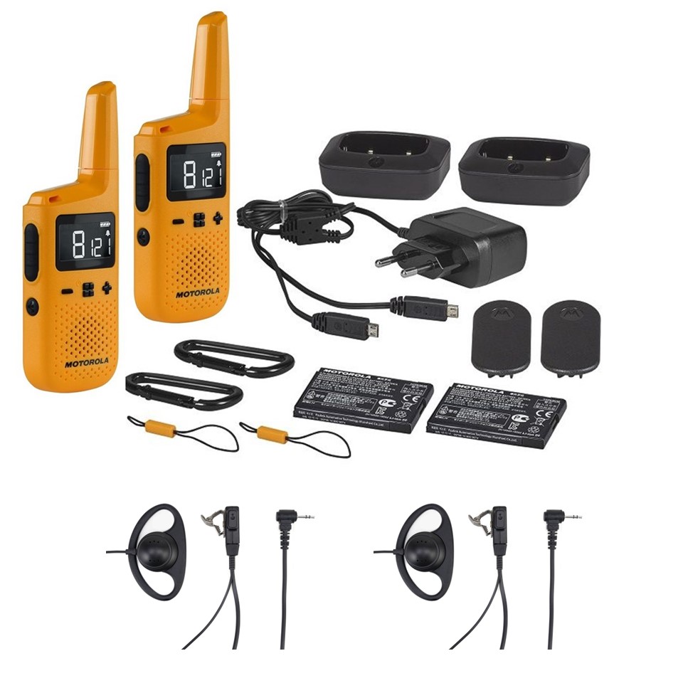 Motorola T72 PMR Funkset inkl. Standlader und Li-ION Akkus  + 2 Headsets HM91 X