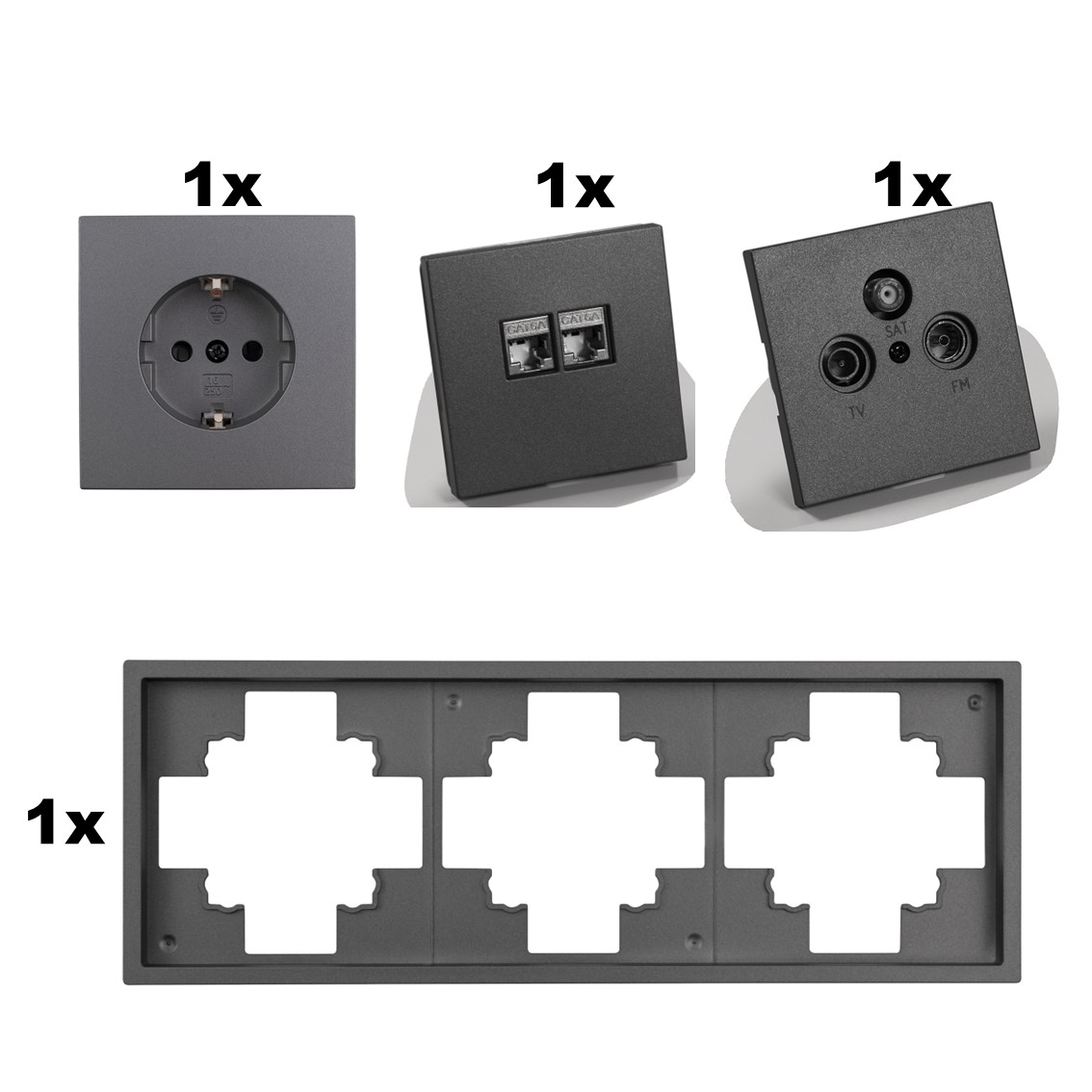 Shallow AN Set 15 Steckdose, Antennendose und Netzwerkdose