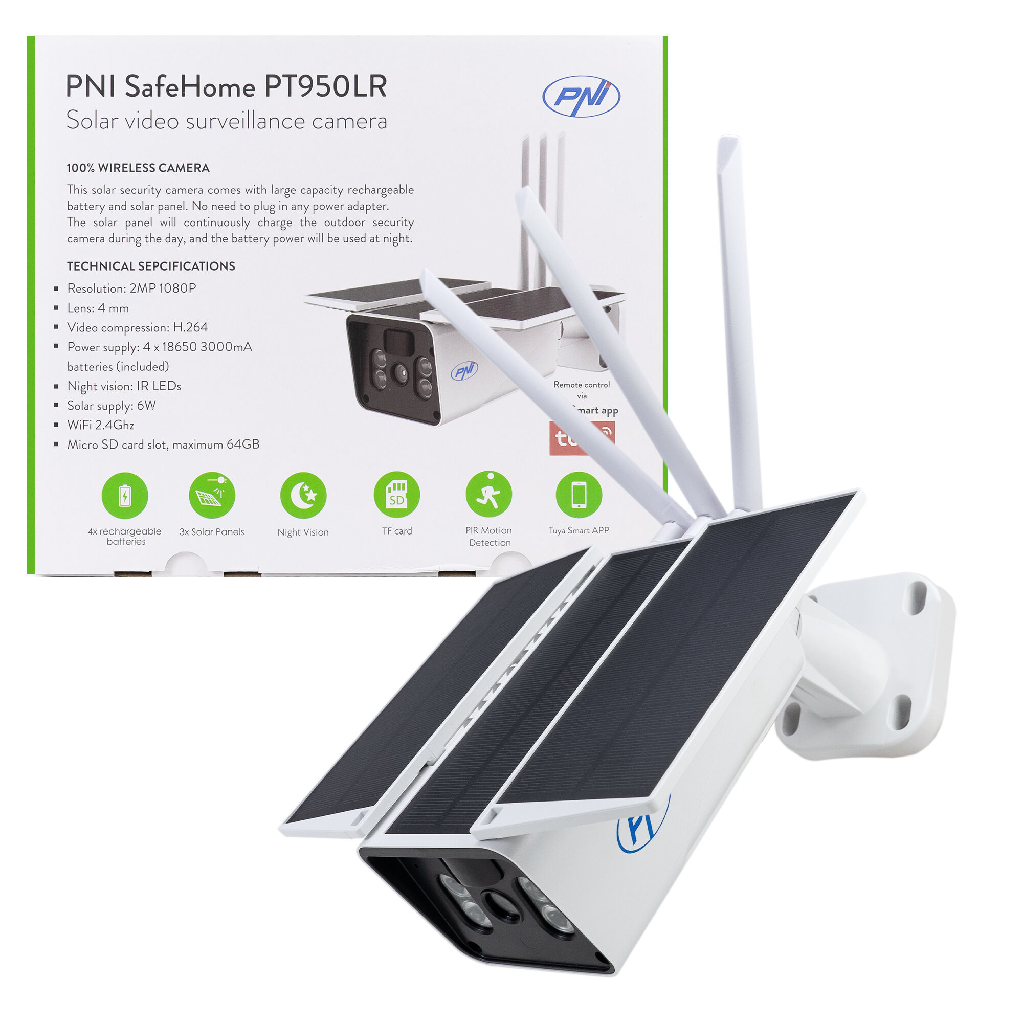 PNI SafeHome PT950LR 1080P 2MP-Videoüberwachungskamera mit 6-W-Solarpanel