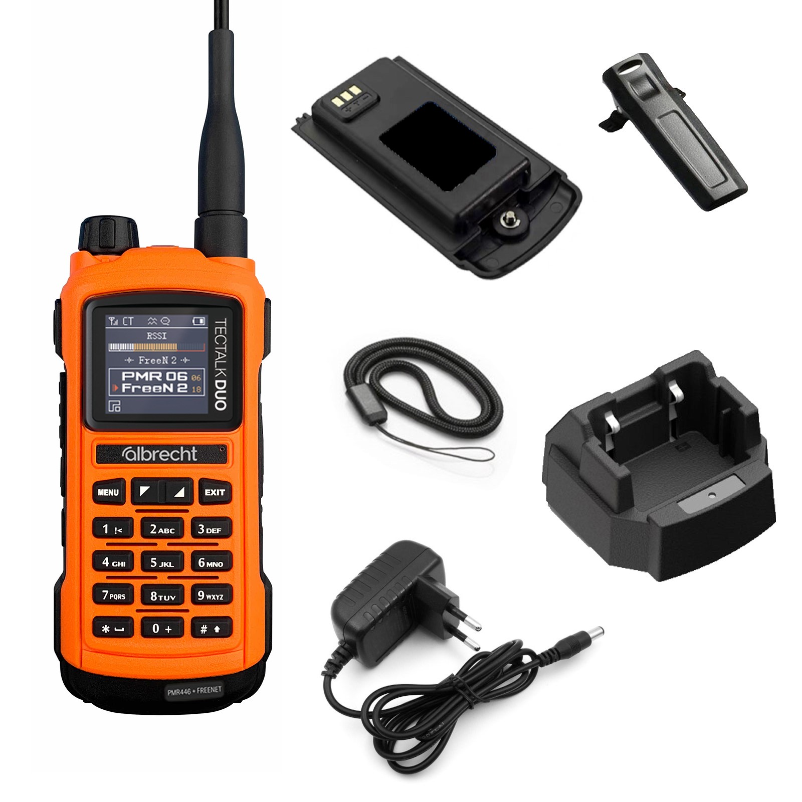  Albrecht Tectalk Duo, PMR446 + Freenet (1W), Orange inkl. Standlader, 2000mAh Akku, Gürtelclip X - Bild 11