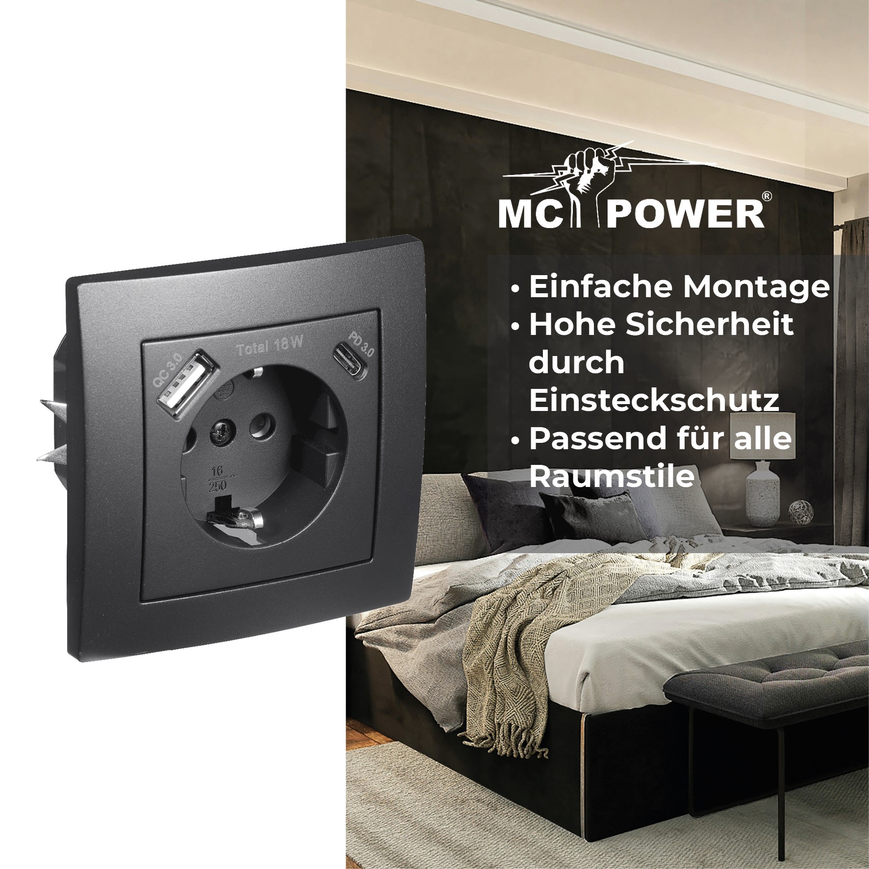 Schutzkontakt-Steckdose McPower "Flair", SW - Bild 3