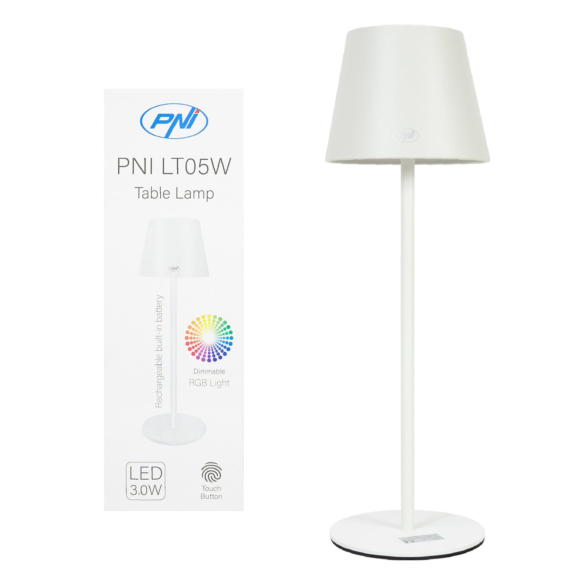 LT05W Tischleuchte Touch weiß 3W Licht weiß+RGB 1800 mAh USB-C 200 Lumen dimmbar X