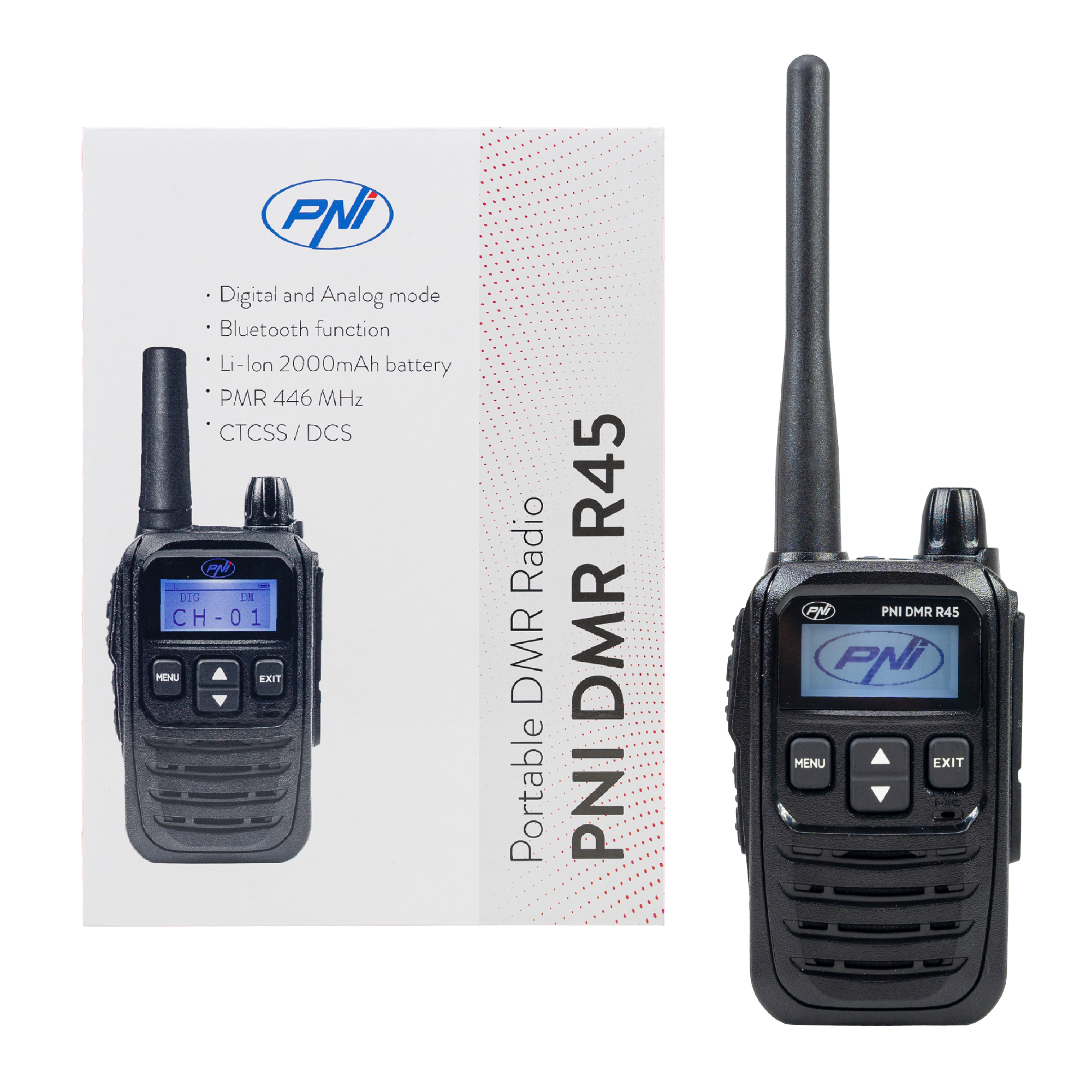 PNI DMR R45 Tragbarer Radiosender PNI DMR R45, digital und analog, 446 MHz, 16 digitale Kanäle und analoge Kanäle X