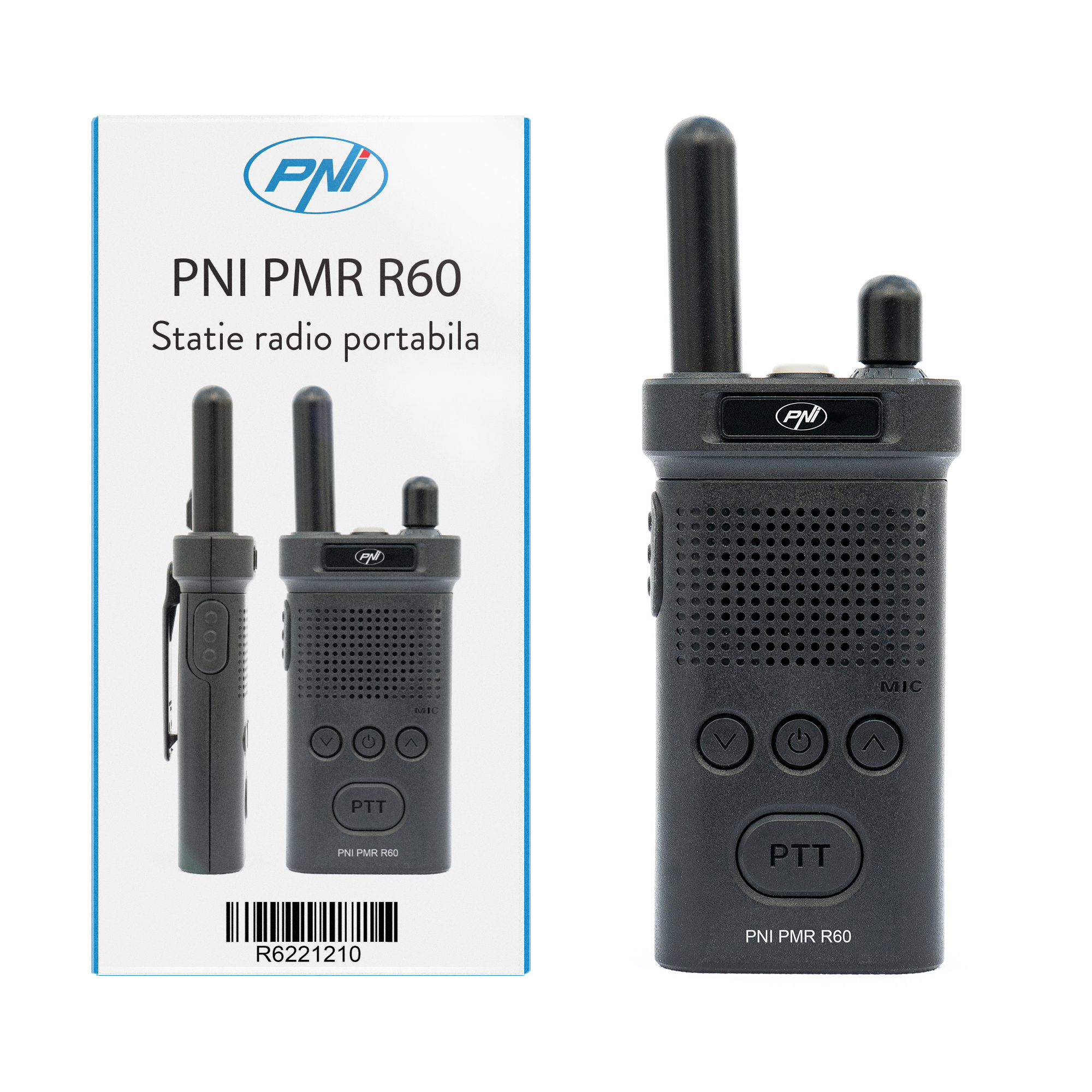 Tragbarer Radiosender PNI PMR R60 446 MHz, 0,5 W, 1PNI R60 PMR Funkgerät 16 PMR- und 50 CTCSS- und 104 DCS-Töne, Scan, Tastensperre, SOS, Monitor, 1200-mAh-Akku X - Bild 2
