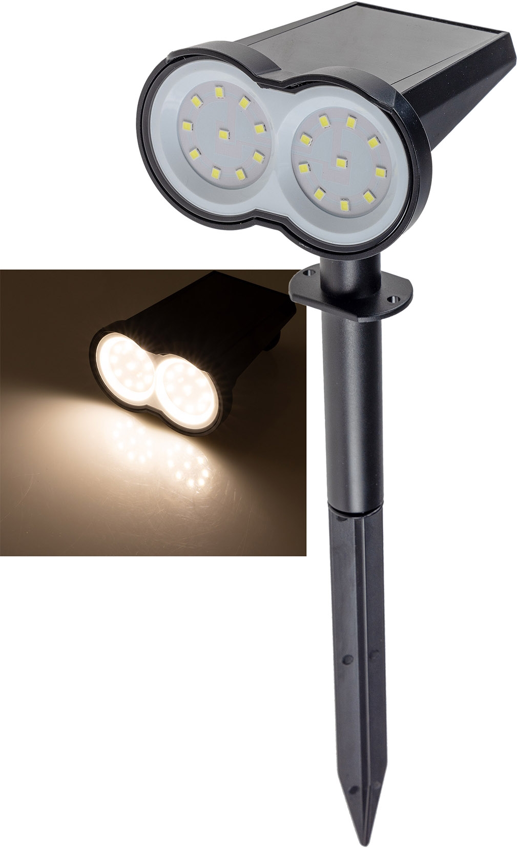 Gartenstrahler Solar mit Erdspieß, 80lm Dämmerungssensor, IP65 X