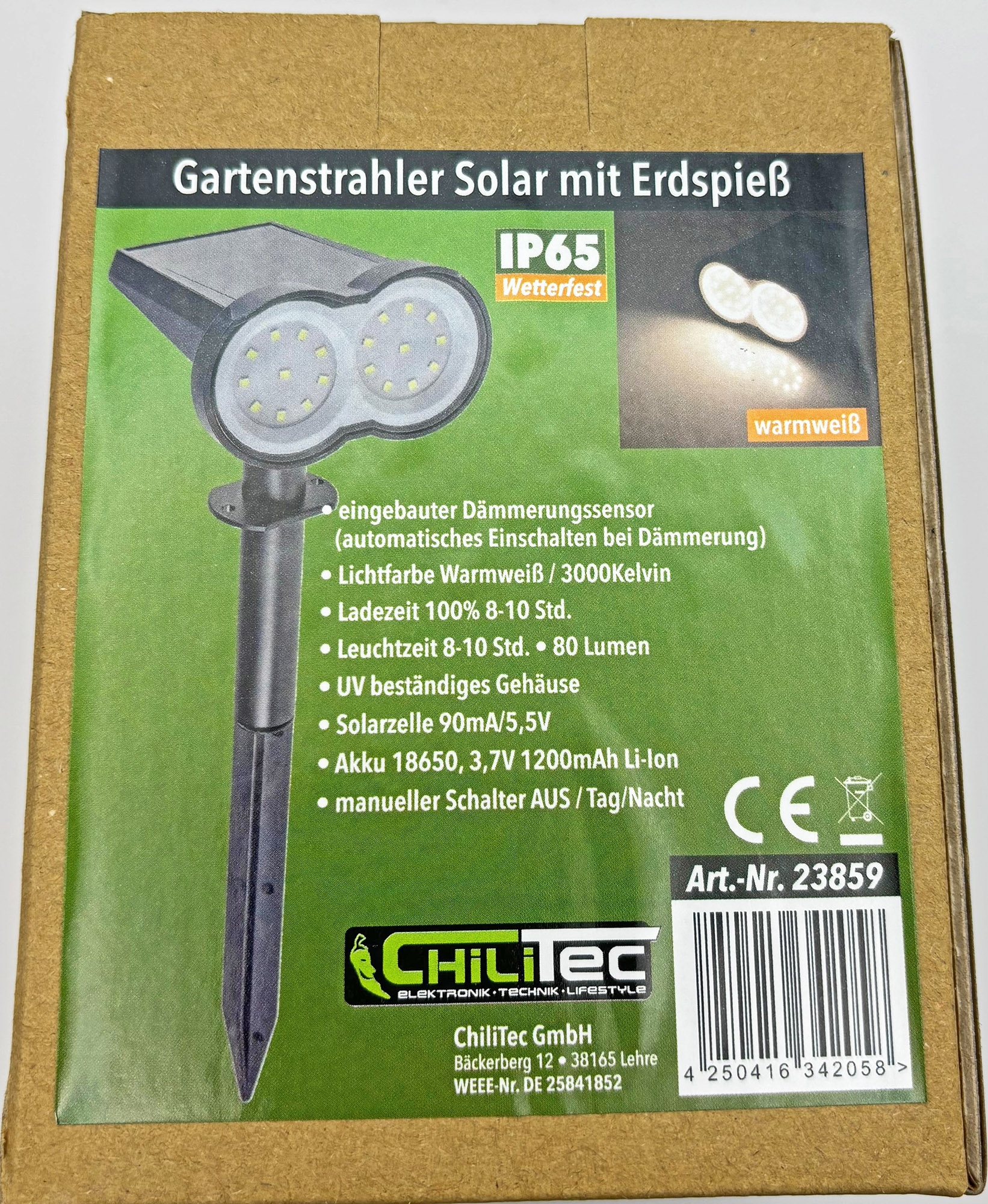 Gartenstrahler Solar mit Erdspieß, 80lm Dämmerungssensor, IP65 X - Bild 7