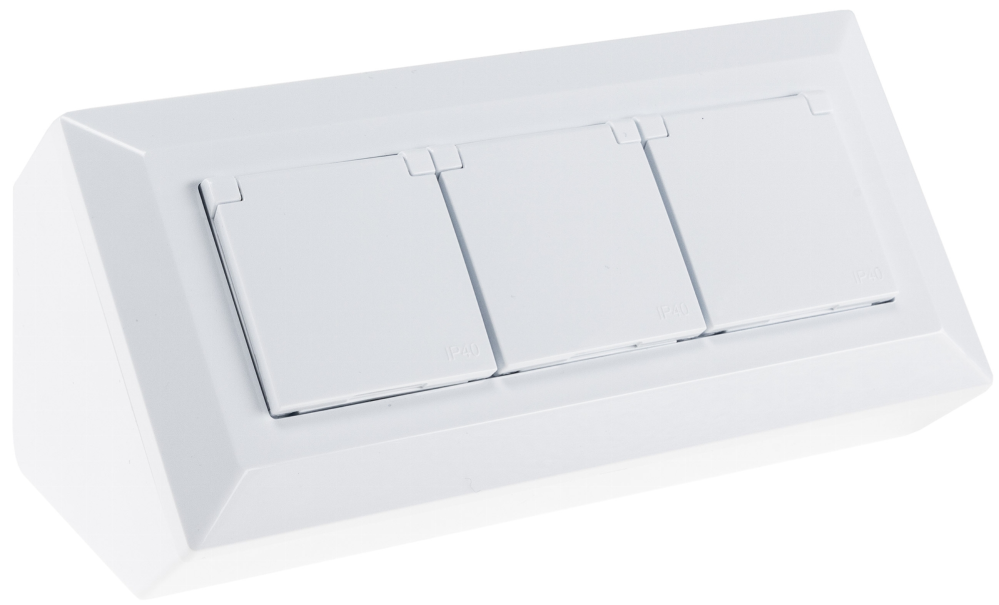 3-fach Steckdosenblock, weiß 250V~/ 16A, Aufbaumontage mit Klappen X - Bild 1