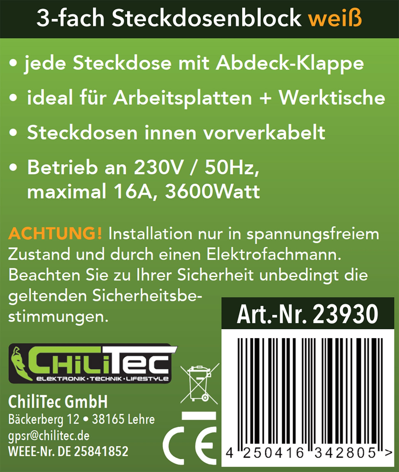 3-fach Steckdosenblock, weiß 250V~/ 16A, Aufbaumontage mit Klappen X - Bild 5