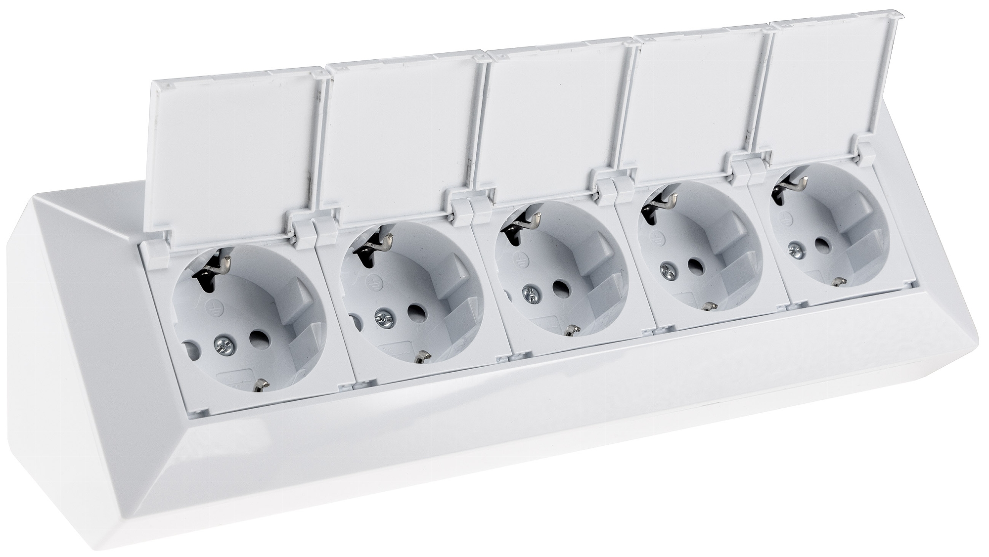 5-fach Steckdosenblock, weiß 250V~/ 16A, Aufbaumontage mit Klappen X