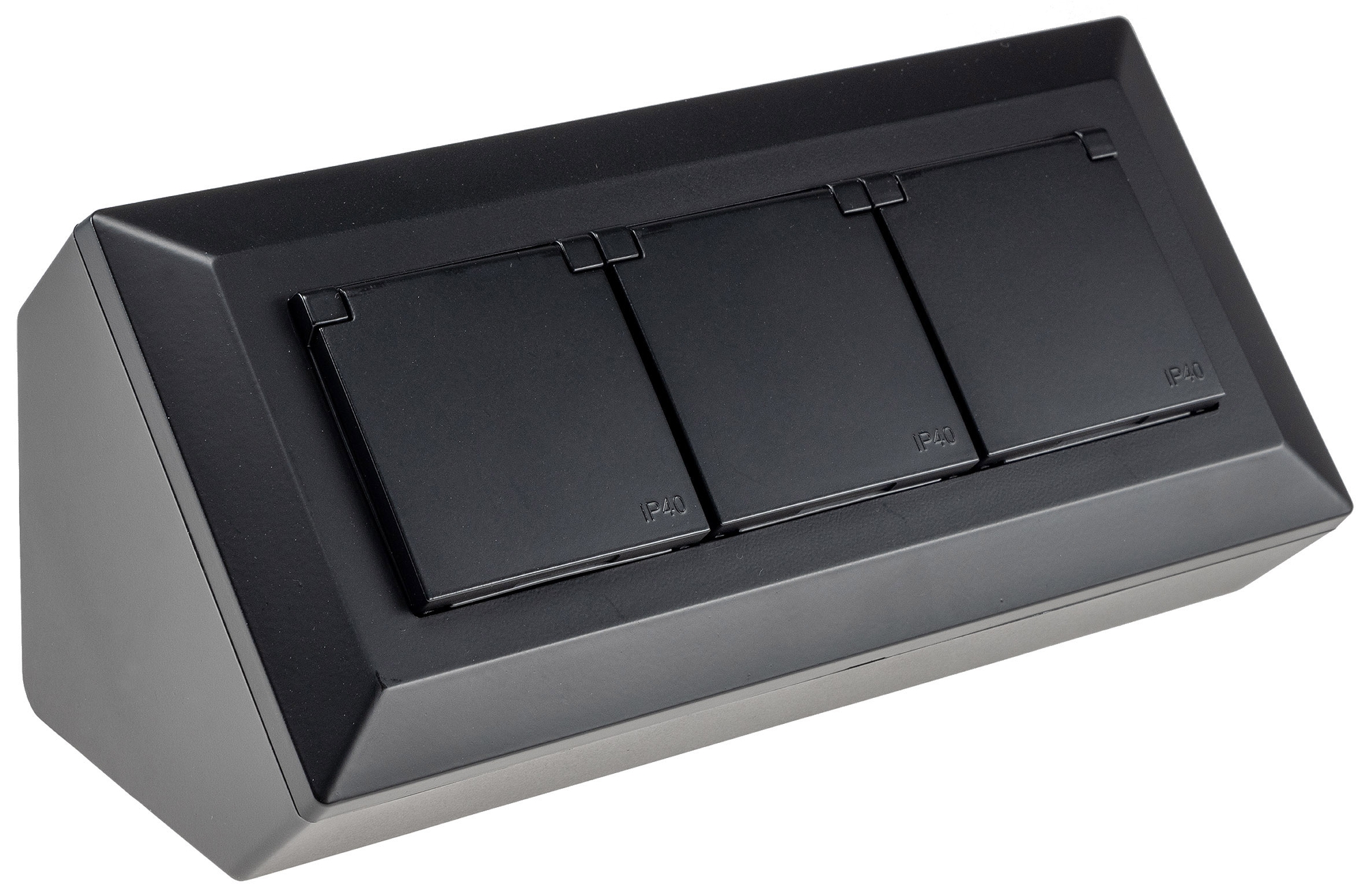 3-fach Steckdosenblock, schwarz 250V~/ 16A, Aufbaumontage mit Klappen X - Bild 1