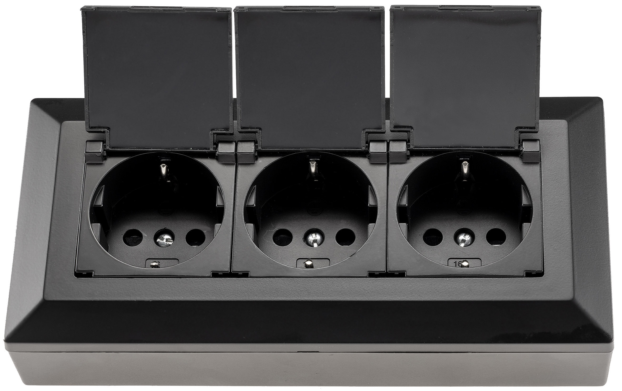 3-fach Steckdosenblock, schwarz 250V~/ 16A, Aufbaumontage mit Klappen X - Bild 2