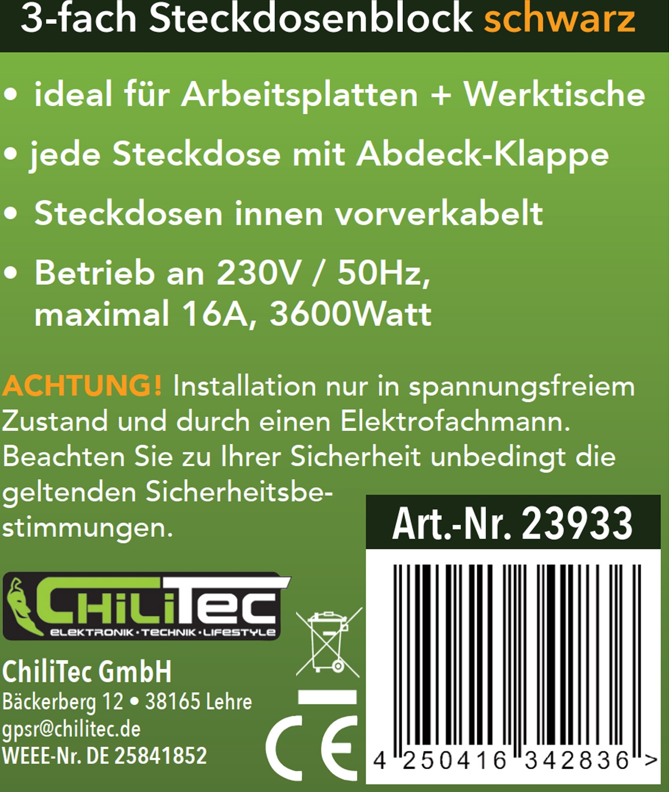 3-fach Steckdosenblock, schwarz 250V~/ 16A, Aufbaumontage mit Klappen X - Bild 5