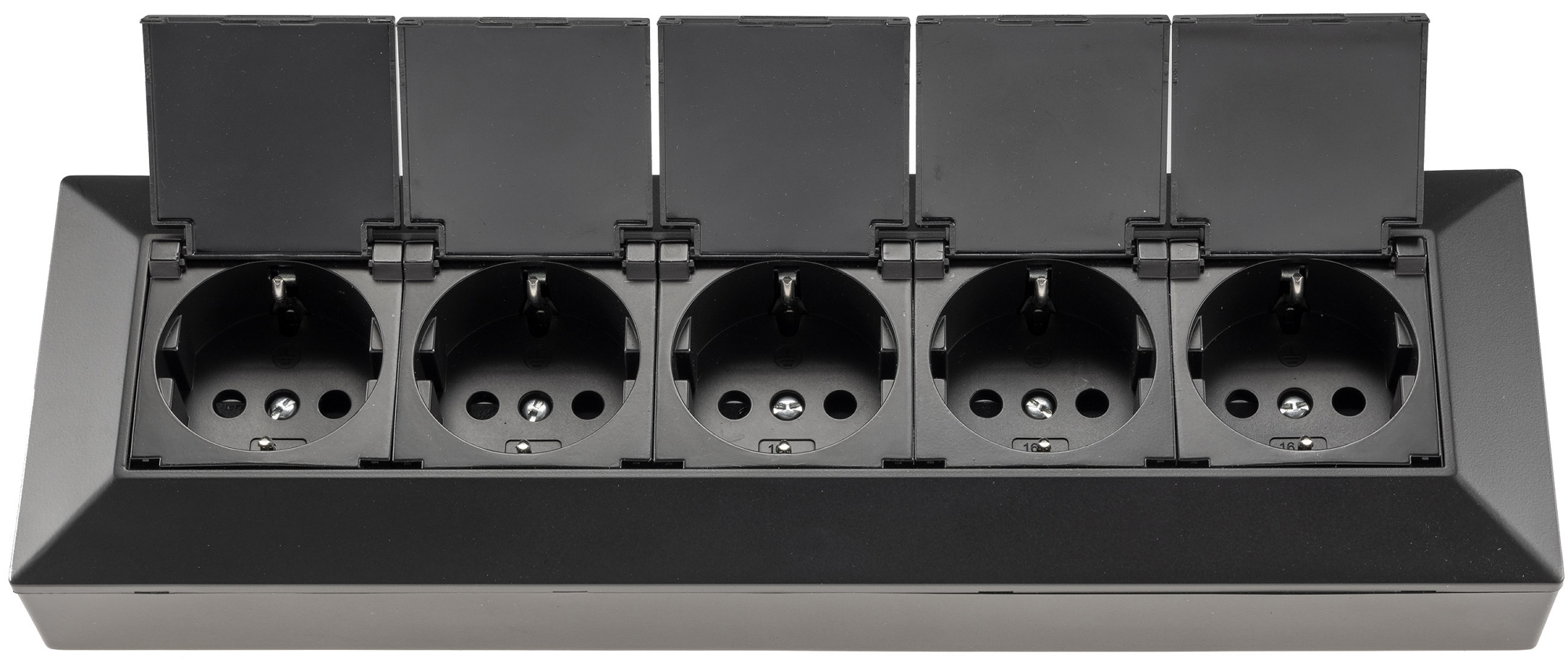 5-fach Steckdosenblock, schwarz 250V~/ 16A, Aufbaumontage mit Klappen X - Bild 2