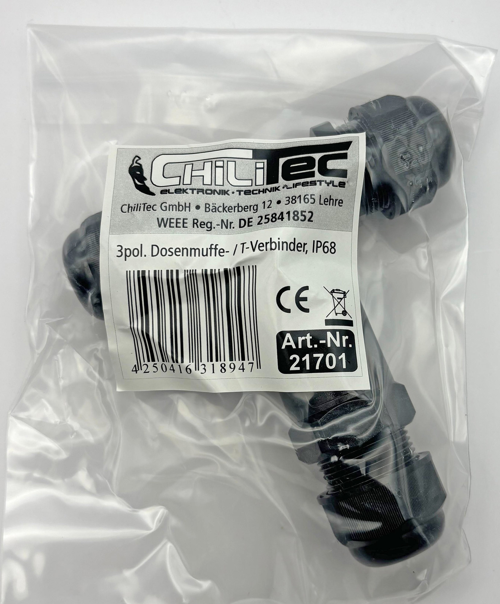 Kabelverbinder T-Form, IP68, 450V/32A Schraubanschluss, für Kabel Ø 8-12mm X - Bild 2