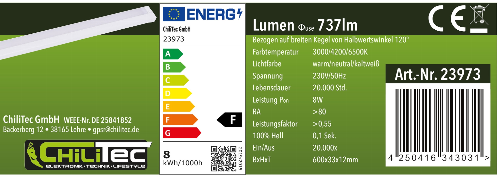 LED Unterbauleuchte "Delgada 600 CCT" 230V, 60cm, IR-Sensor, 3000k - 6500k  - Bild 2