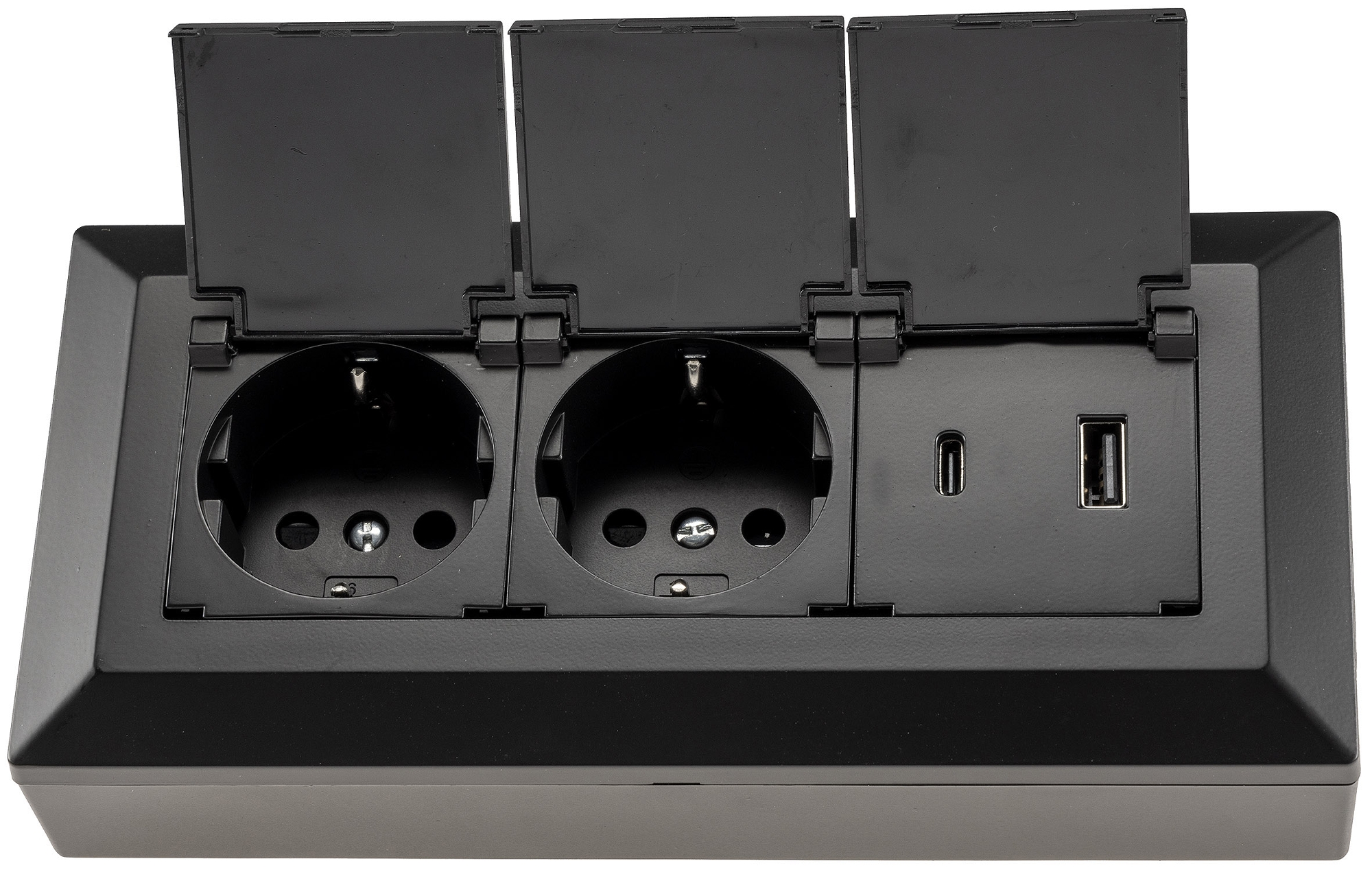 2-fach Steckdosenblock, USB-A+C, schwarz 250V~/ 16A, USB 3,1A, PD, mit Klappen X - Bild 2