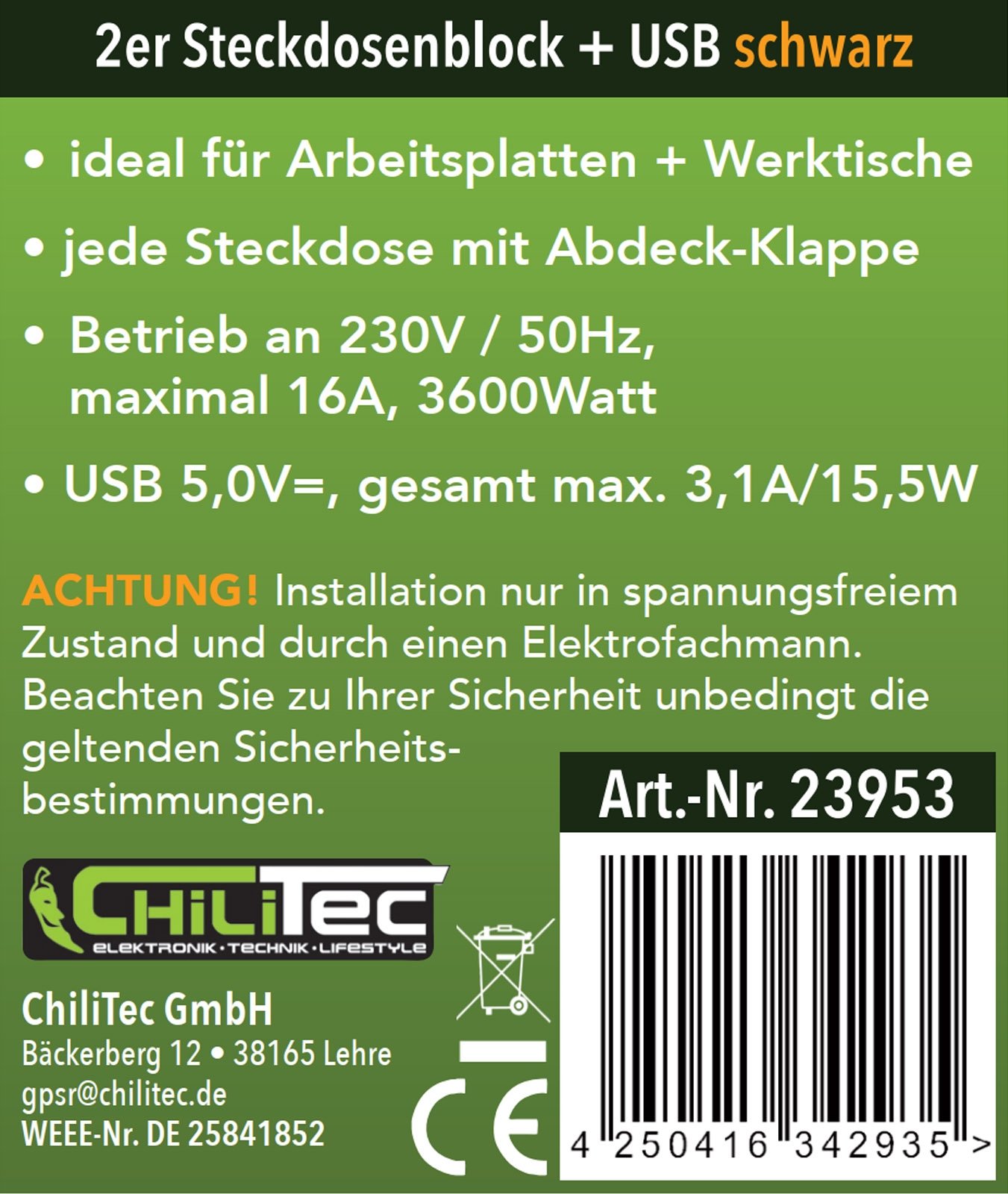 2-fach Steckdosenblock, USB-A+C, schwarz 250V~/ 16A, USB 3,1A, PD, mit Klappen X - Bild 5