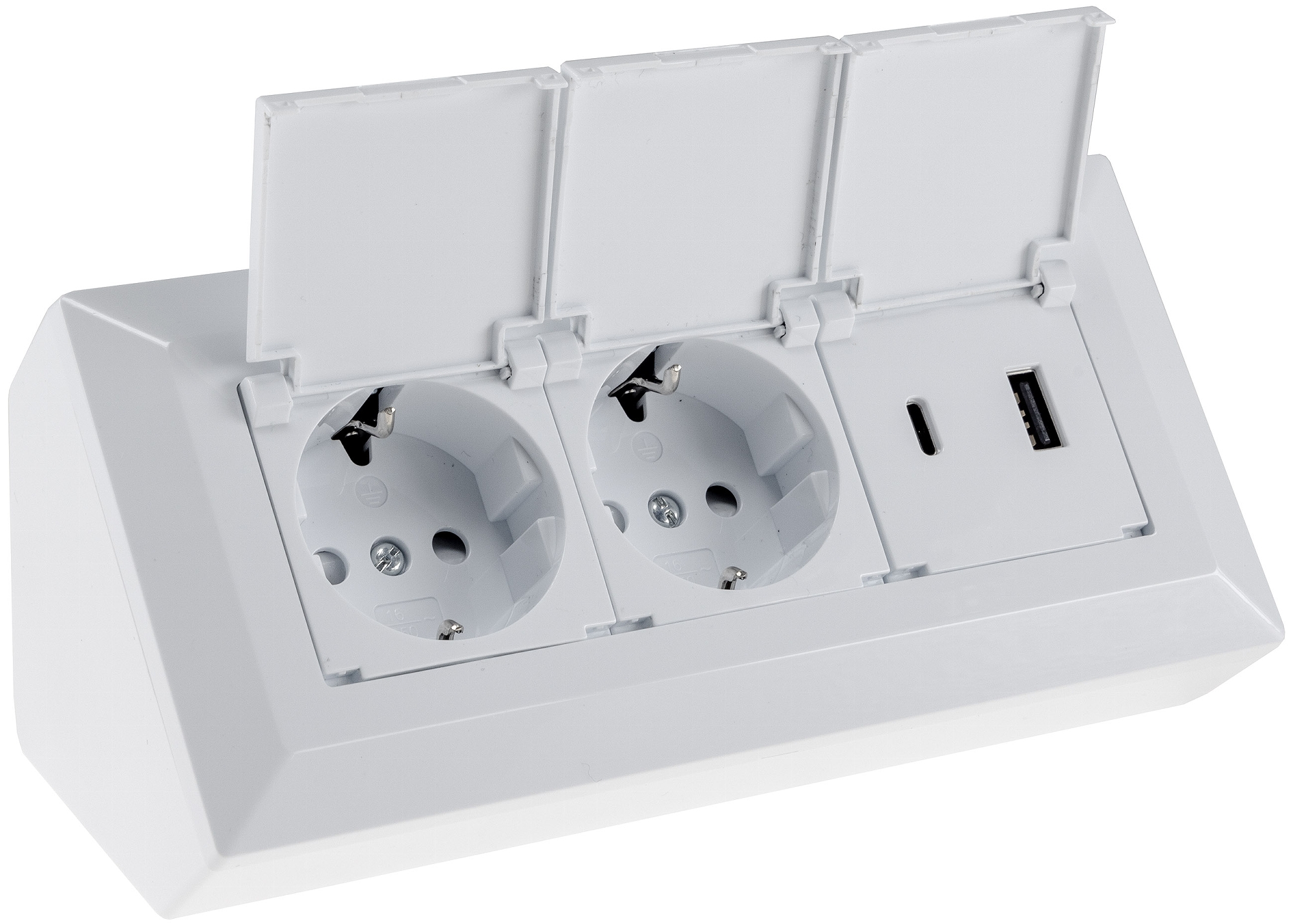 2-fach Steckdosenblock, USB-A+C, weiß 250V~/ 16A, USB 3,1A, PD, mit Klappen X