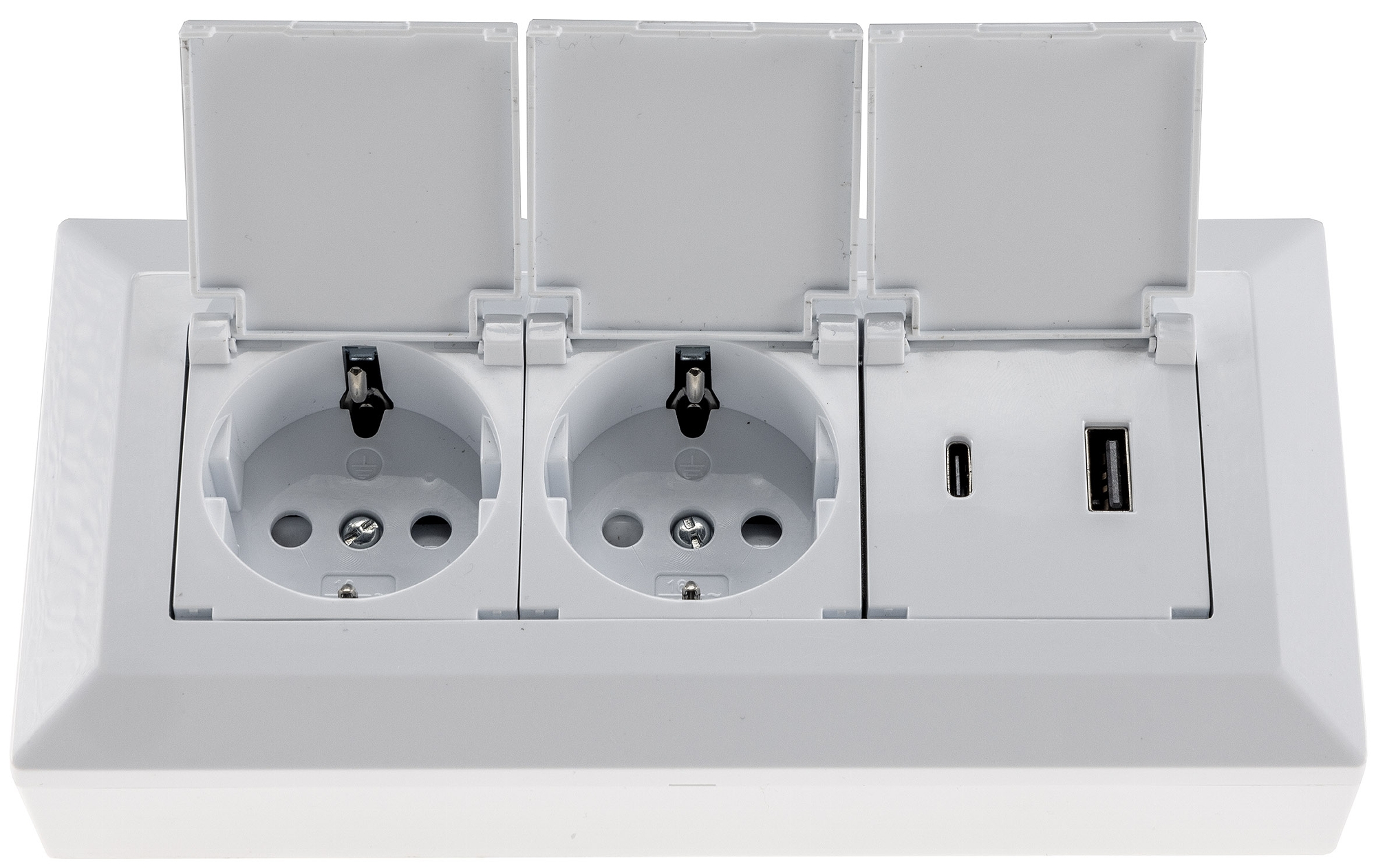 2-fach Steckdosenblock, USB-A+C, weiß 250V~/ 16A, USB 3,1A, PD, mit Klappen X - Bild 2
