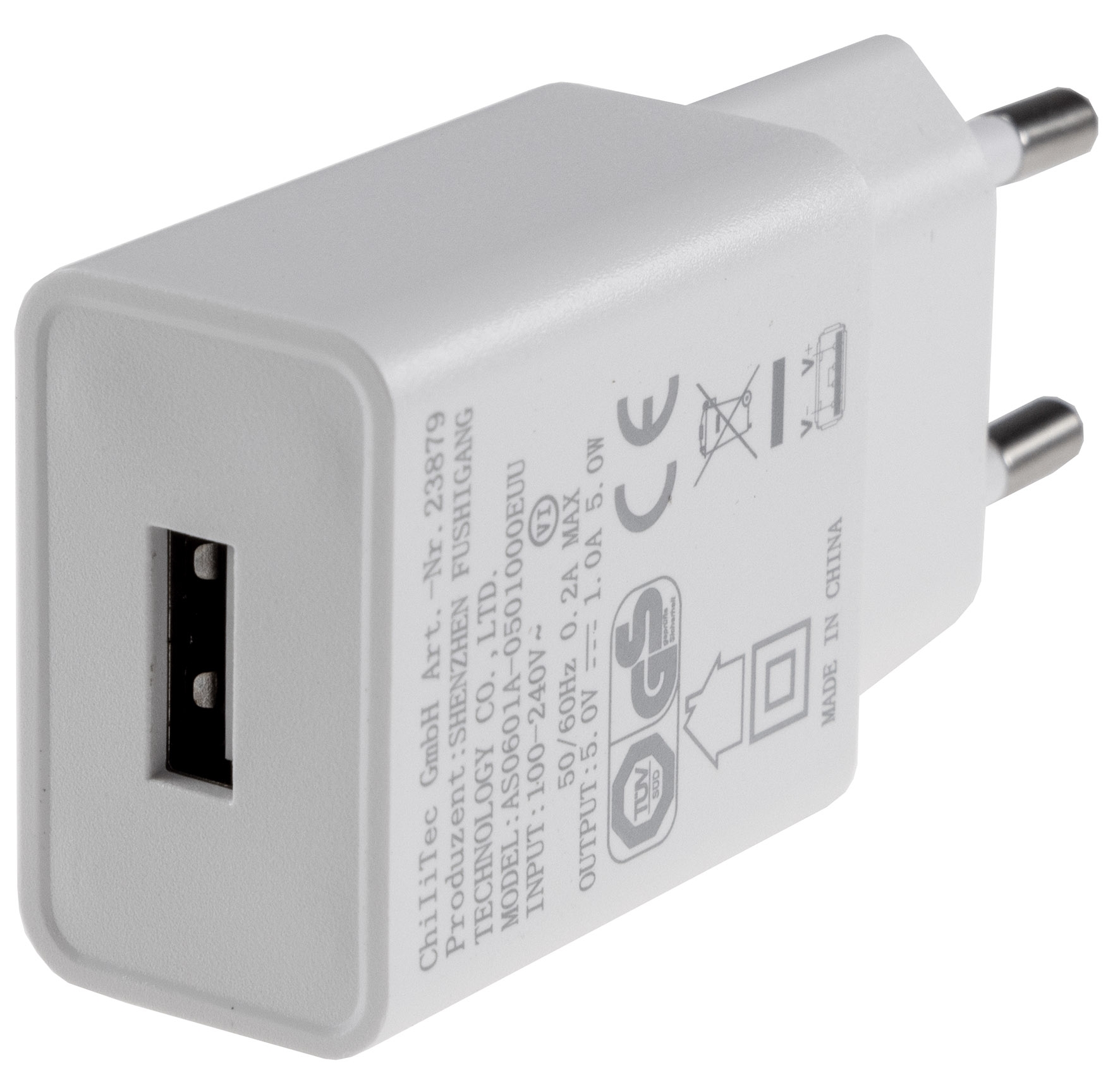 Stecker-Netzteil mit USB "CTN-0510" Ein 110-240V~, Aus 5V=, 1A, 5W, weiß X - Bild 1